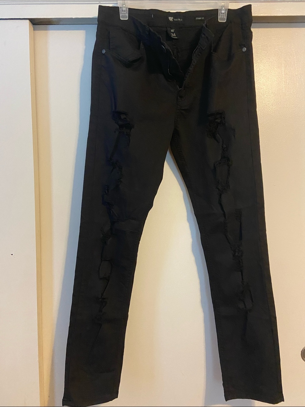 Men's Black Ripped Skinny Jeans 34